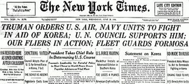Truman orders air and naval support for South Korea & calls for UN intervention