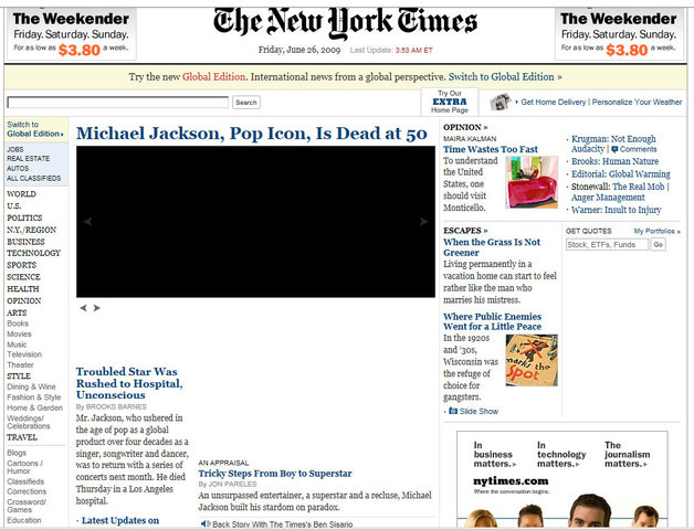 Michael Jackson's death (New York Times)