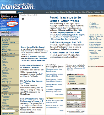 Space Shuttle  Columbia explodes (LA Times)