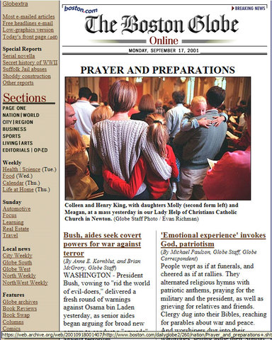 Twin Towers destruction (Boston Globe)