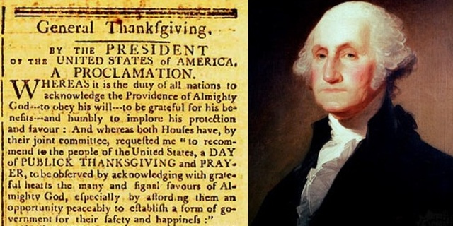First declaration of Thanksgiving as national holiday by George Washington
