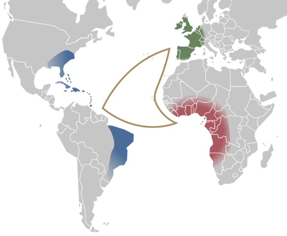 Slaves were shipped along the Middle Passage of the Triangular Trade to the Americas