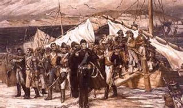 Desembarca la campaña terrestre del ejercito Libertador en la Bahia de Paracas