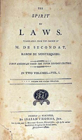 Montesquieu publishes book, On the Spirit of Laws