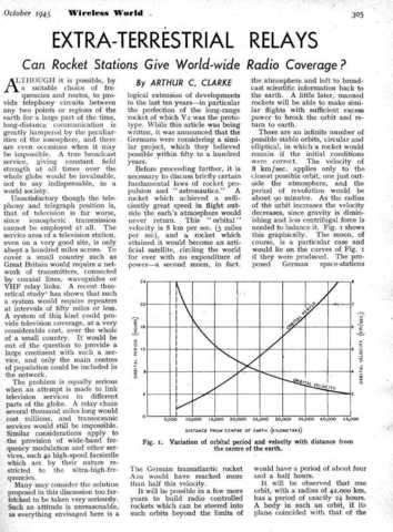 1945 Arthur C. Clarke Article: "Extra-Terrestrial Relays"