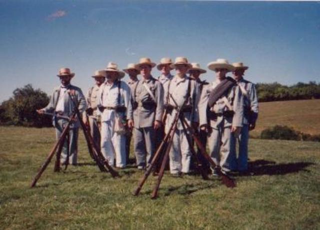 Spanish troops on a retailory raid are defended by Indian residents of a large encampment at Spanish fort in present-day Montague County