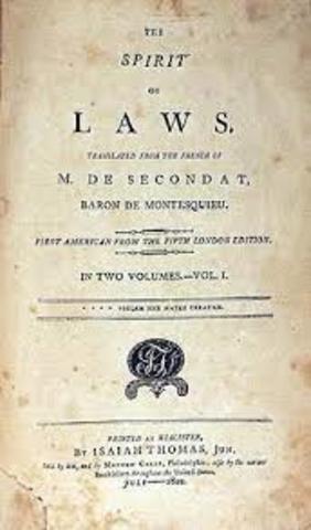 Montesquie publishes book, On the Spirit of Laws