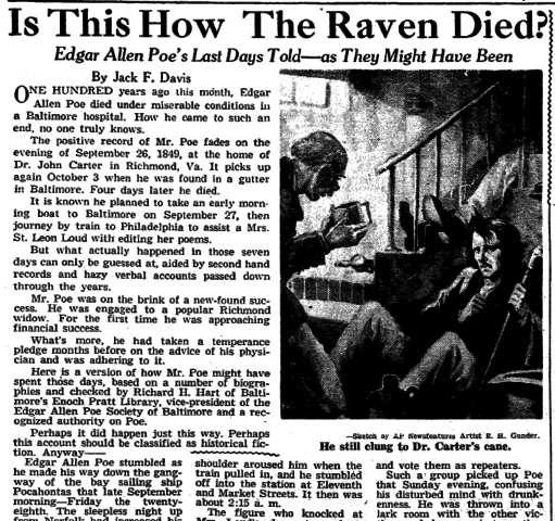 Edgar Allen Poe Dies.