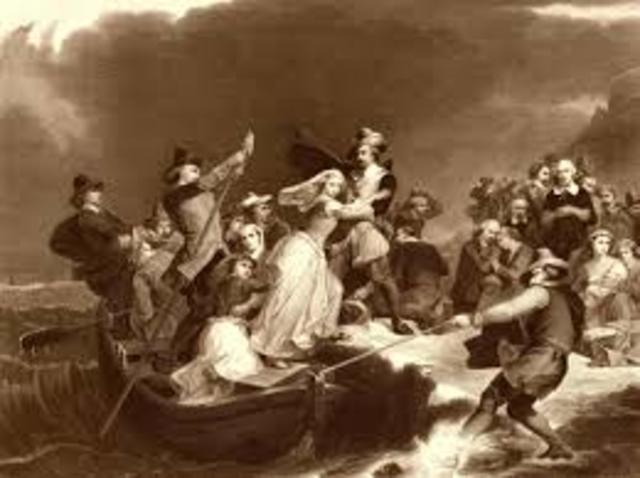 Pilgrams   settle  at  Plymouth rock