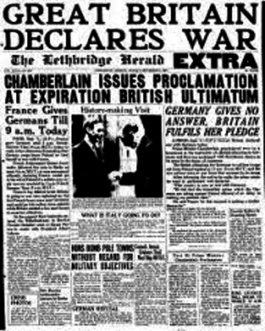 Britain declares war on Germany