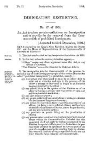 Immigration Restriction Act 1901