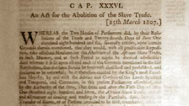 Slavery abolished in British Colonies