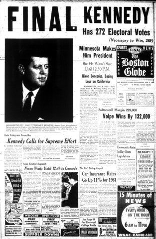 John F. Kennedy is elected as United States president.