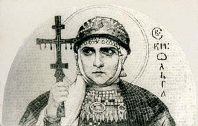 Princess Olga goes to Constantinople and converts to Christianity