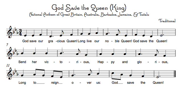 God Save the Queen as the national anthem