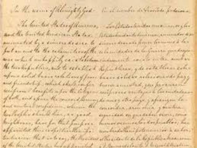 The U.S. and Mexico sign the Treaty of Guadalupe Hidalgo.