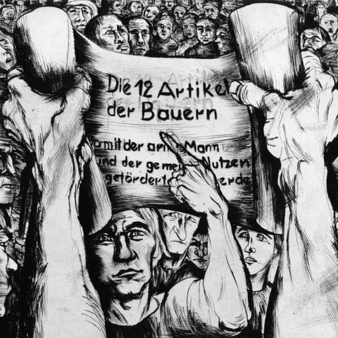 Bauern formulieren in Memmingen die "12 Artikel" und fordern Freiheit unf Gleichheit für alle.