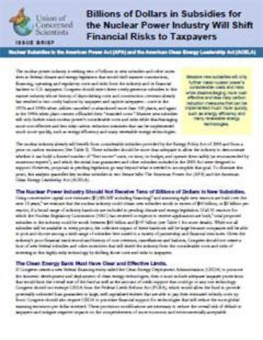 Nuclear Power Subsidies Will Shift Financial Risks to Taxpayers (2010)