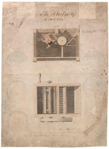 Eli Whitney granted patent for the cotton gin, 1794