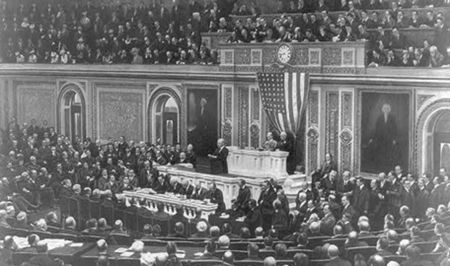 Woodrow Wilson announces U.S. will remain neutral