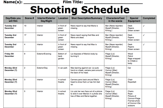 Improved Shooting Schedule