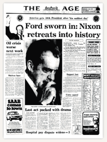 Ford becomes President when Nixon resigns