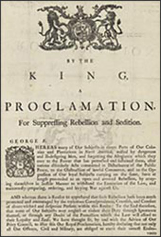 King George proclaims colonies in rebellion
