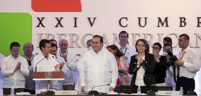 El gobernador Javier Duarte y el presidente Enrique Peña Nieto, estuvieron juntos en la Cumbre Iberoamericana.