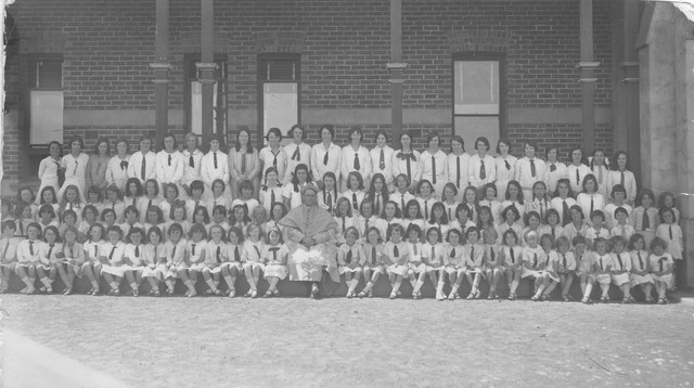 Pupils with Bishop O'Collins