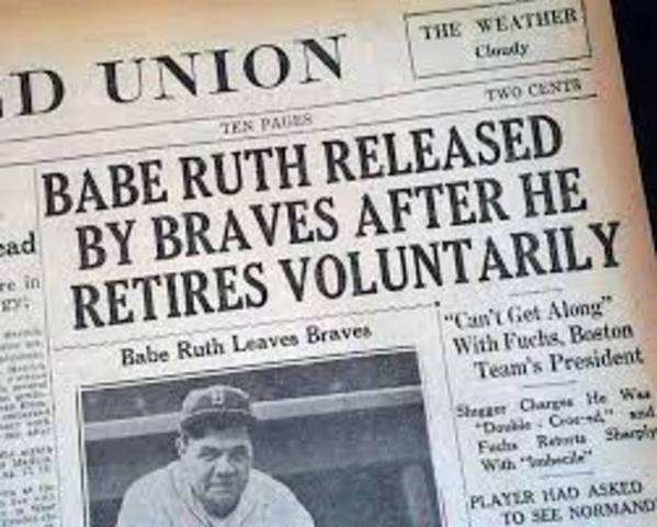 Babe Ruth retires from major league baseball