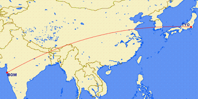 Flight from India to Tokyo