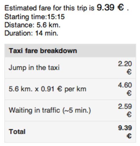 Taxi webiste and prices