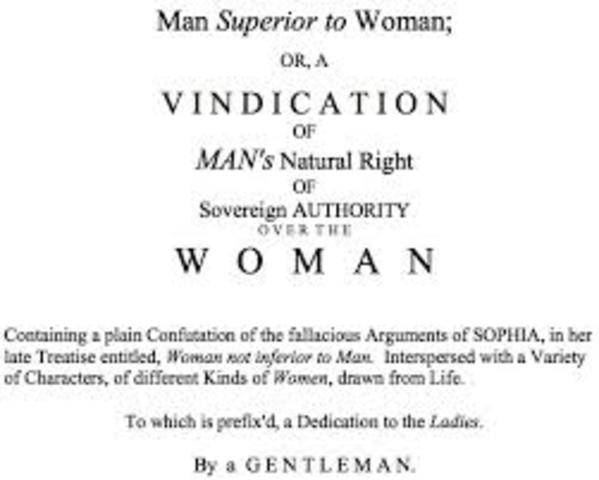 Wollstonecraft begins feminist movement with "Vindication of Rights of Women "(1792)