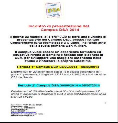1° CAMPUS DSA DELL'ASSOCIAZIONE