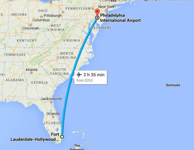 (35) Flight from Fort Lauderdale to Philidelphia (Connecting Flight)
