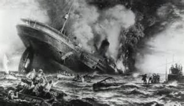sinking of the British passenger ship, Lusitania, by a German submarine