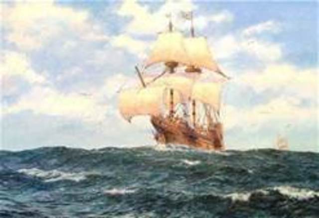 The Mayflower lands at Plymouth Rock