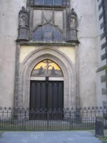 Martin Luther posts 95 Theses on the door of Castle Church