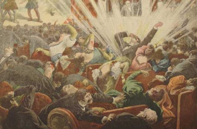 Ópera Público en Barcelona bombardeada por los anarquistas