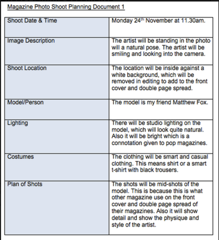 Photo Shoot Planning