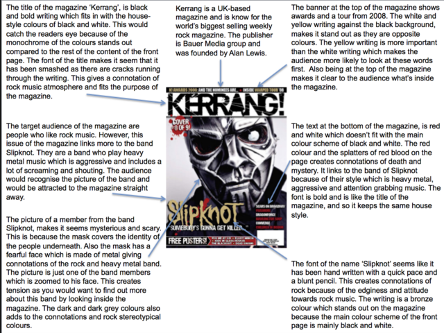 Music Magazine Front Cover Analysis