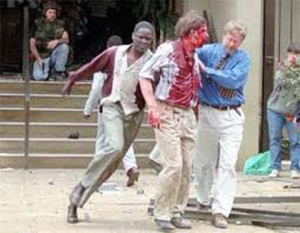 Al-Qaida sends suicide bombers into the U.S. embassies in Nairobi, Kenya, and Dar es Salaam, Tanzania.