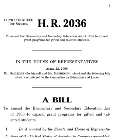 Jacob Javits Gifted and Talented Students Education Act Passed
