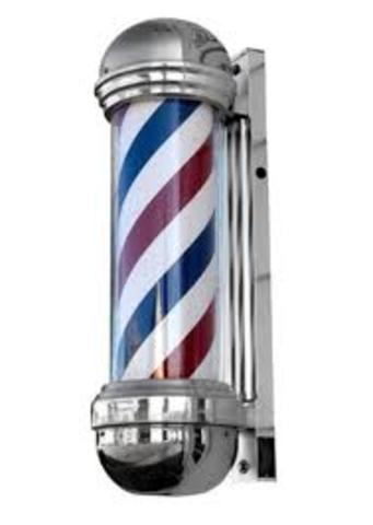 barber surgeons cut hair and preformed surgery, barber pole popularized