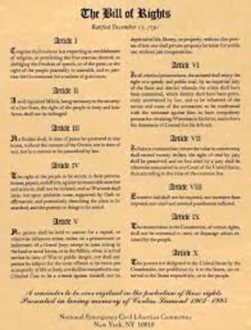 Bill of Rights (including First Amendment) ratified