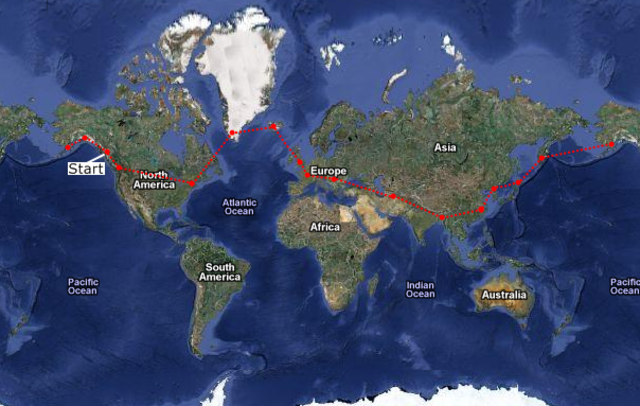 eerste rondje om de wereld