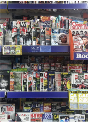 Magazines in a shop.