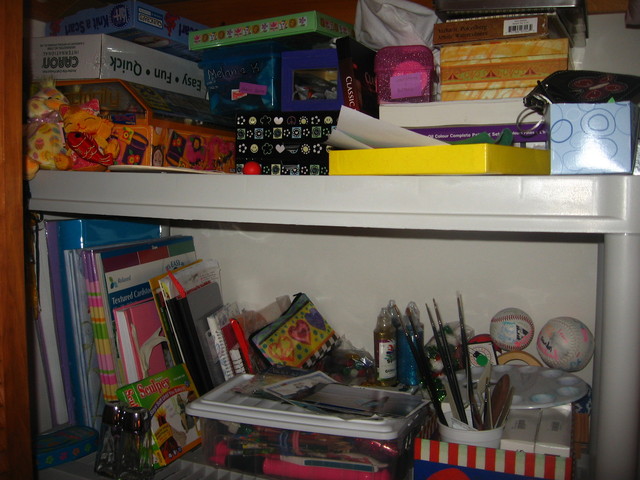 Organize craft shelf in closet