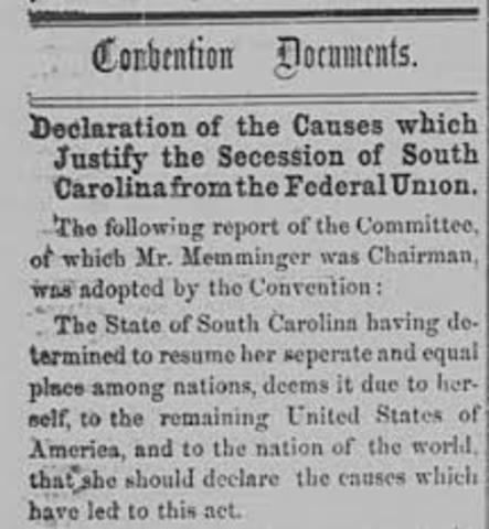 South Carolina Secedes, December 20, 1860