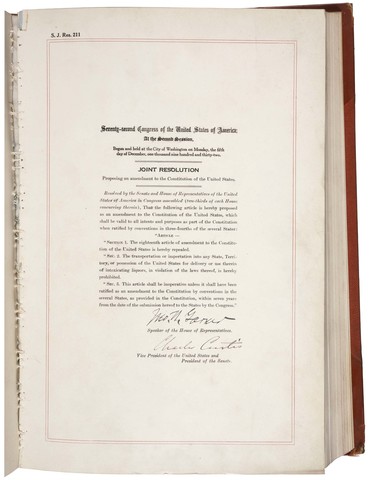 The 19th Amendment to the U.S. Constitution is adopted.Prohibition begins.